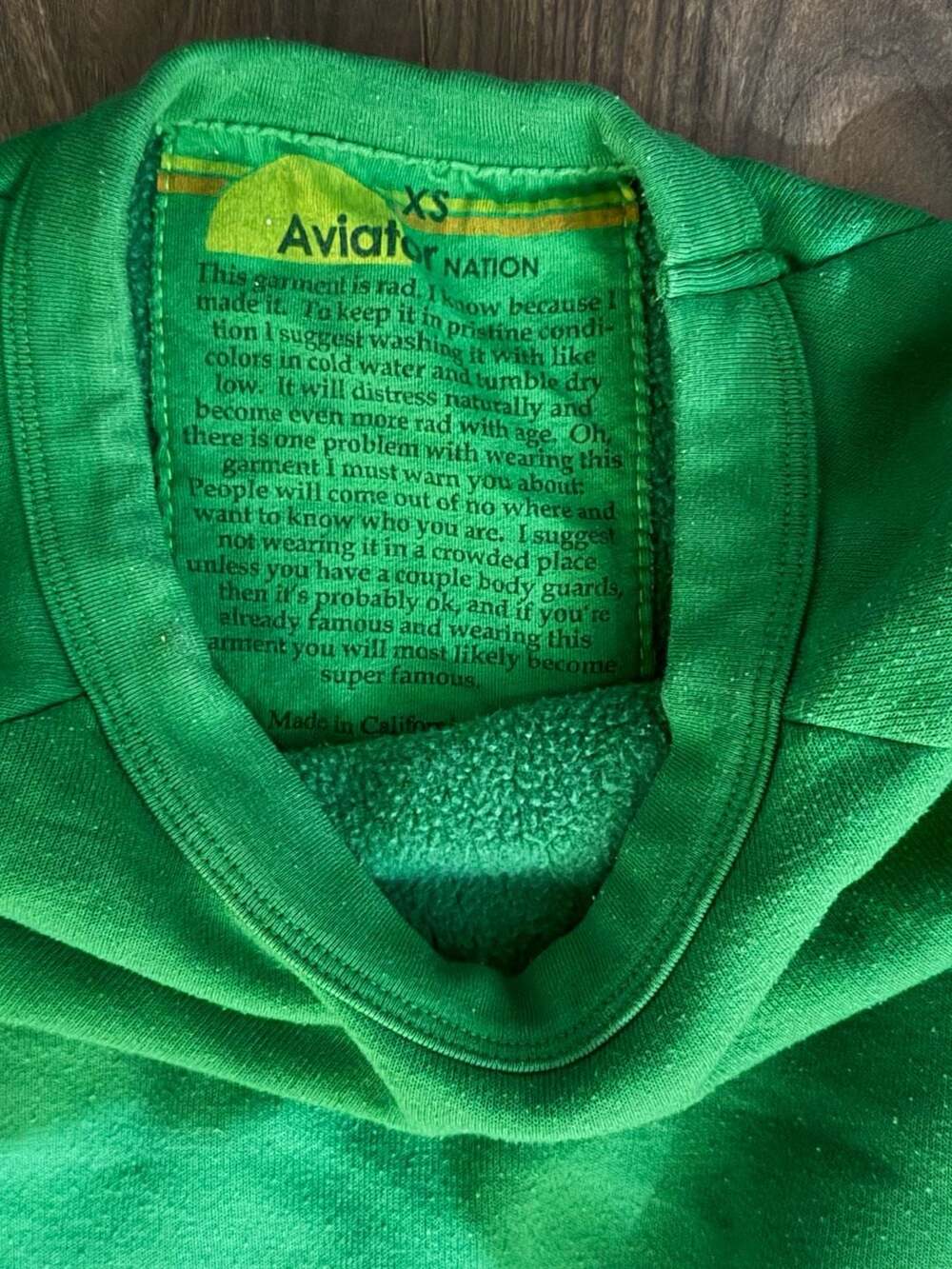 Aviator Nation Smiley Face Green Crew Neck Sweatshirt - Picture 2 of 2